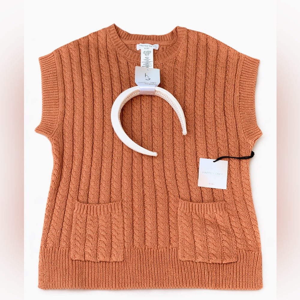 Happily Grey Kids Cable Knit‎ Sweater Vest Size 10/12 NWT
